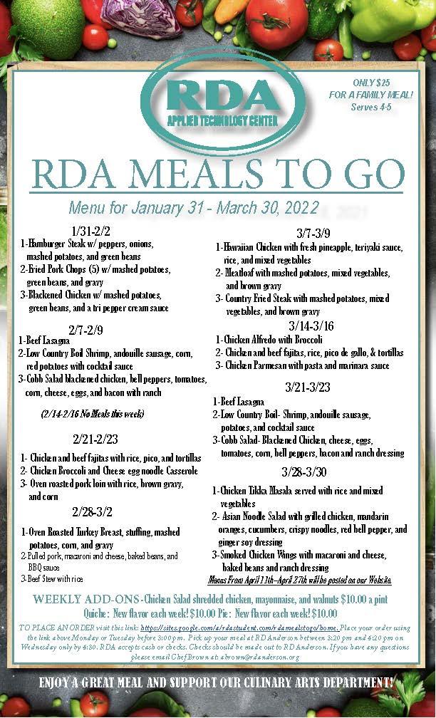 RDA Meals to Go Spring Semester